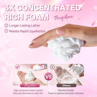 Buqikma Whipped Lash Cream Shampoo Kit - Unscented Eyelash Cleansing Foam with Brush, 3.4 fl oz - Gentle Lash Extension Cleaner for Salon & Home DIY