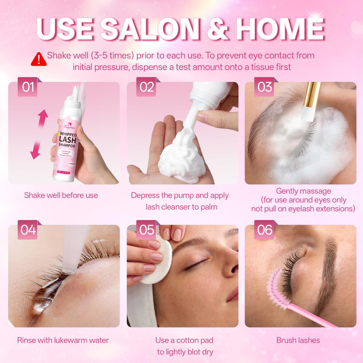 Buqikma Whipped Lash Cream Shampoo Kit - Unscented Eyelash Cleansing Foam with Brush, 3.4 fl oz - Gentle Lash Extension Cleaner for Salon & Home DIY - görsel 13