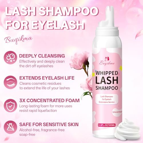 Buqikma Whipped Lash Cream Shampoo Kit - Unscented Eyelash Cleansing Foam with Brush, 3.4 fl oz - Gentle Lash Extension Cleaner for Salon & Home DIY - görsel 4