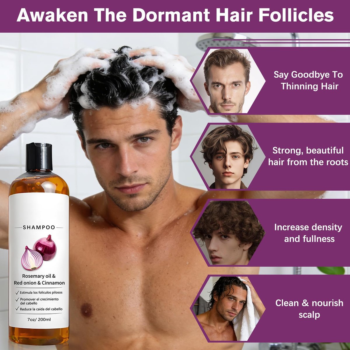Onion Shampoo for Men with Rosemary Oil, Red Onion & Cinnamon Extract – Strengthen Hair Roots & Prevent Hair Loss (200ml) - görsel 9