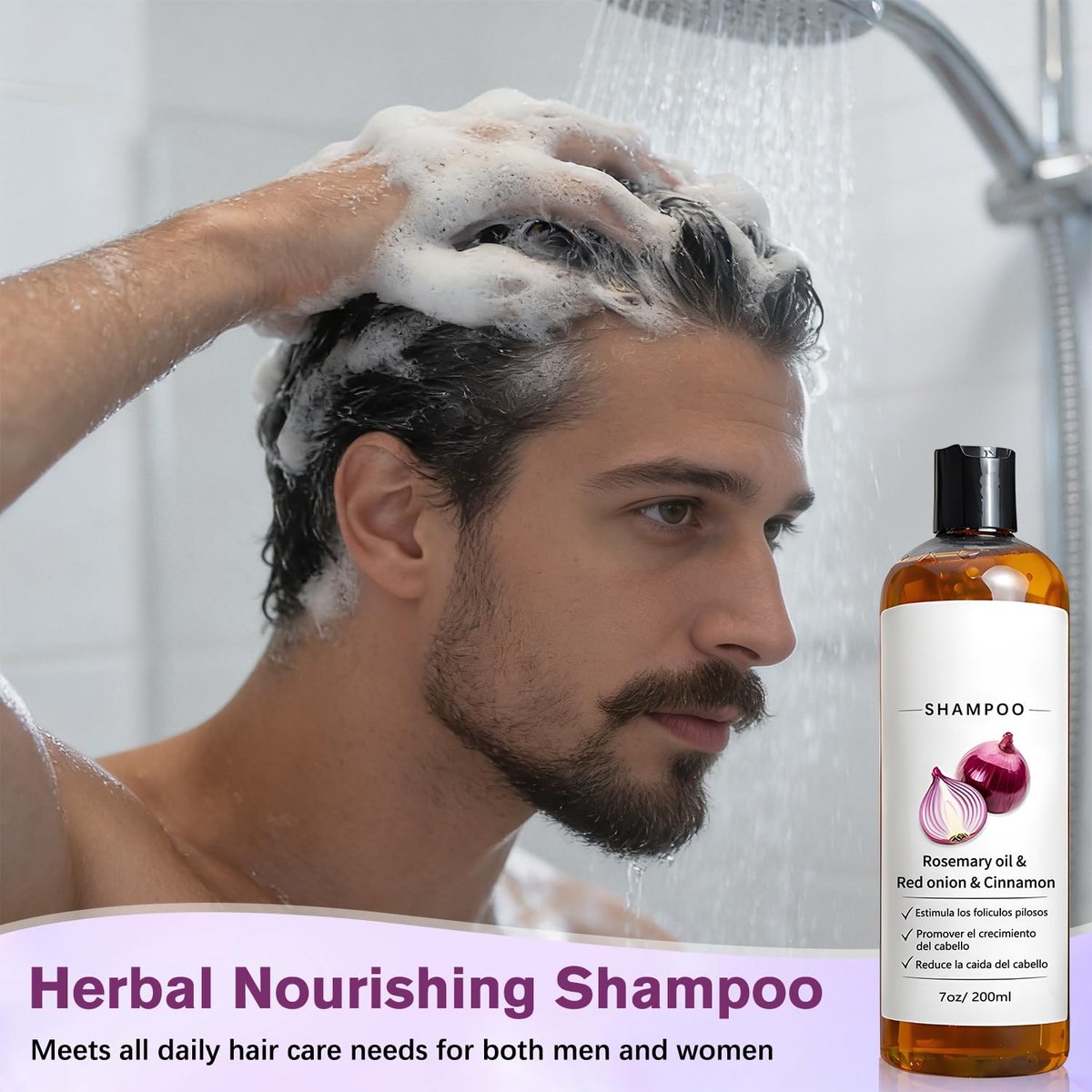 Onion Shampoo for Men with Rosemary Oil, Red Onion & Cinnamon Extract – Strengthen Hair Roots & Prevent Hair Loss (200ml) - görsel 3