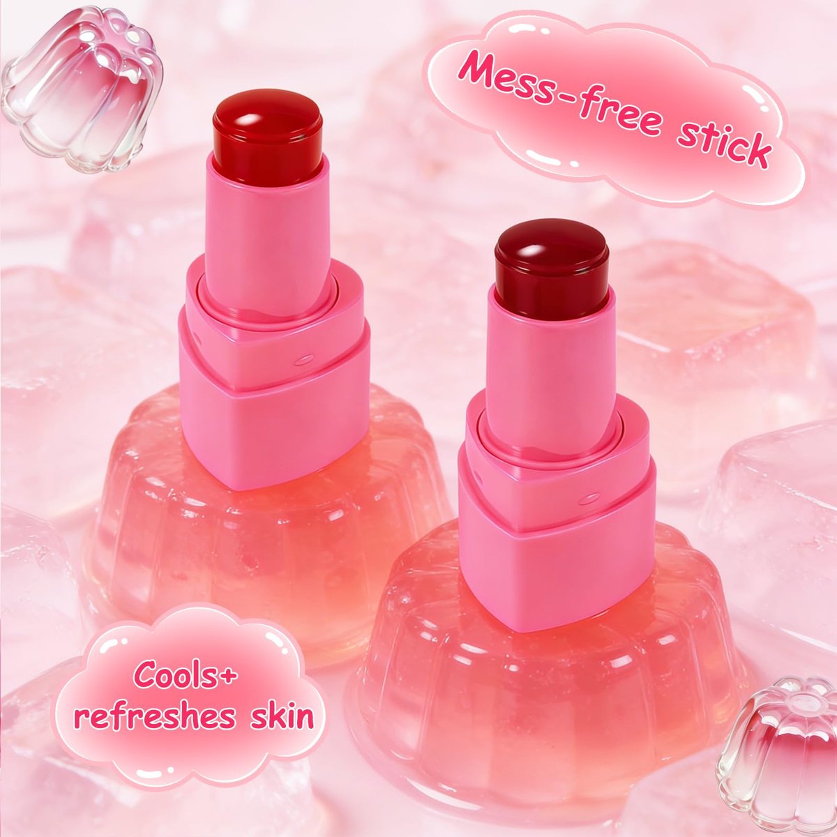 KALYFADIO 2-Pack Jelly Blush Stick for Cheeks & Lips – Cooling Water Jelly Tint, Moisturizing, Buildable, Long-Lasting Lip Stain + Blush (01+03) - görsel 11
