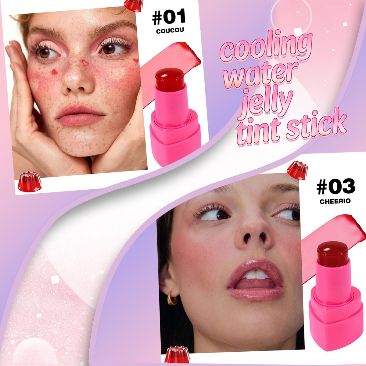 KALYFADIO 2-Pack Jelly Blush Stick for Cheeks & Lips – Cooling Water Jelly Tint, Moisturizing, Buildable, Long-Lasting Lip Stain + Blush (01+03) - görsel 7