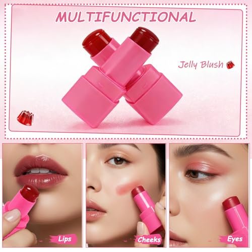 KALYFADIO 2-Pack Jelly Blush Stick for Cheeks & Lips – Cooling Water Jelly Tint, Moisturizing, Buildable, Long-Lasting Lip Stain + Blush (01+03) - görsel 4