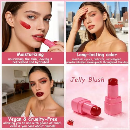 KALYFADIO 2-Pack Jelly Blush Stick for Cheeks & Lips – Cooling Water Jelly Tint, Moisturizing, Buildable, Long-Lasting Lip Stain + Blush (01+03)