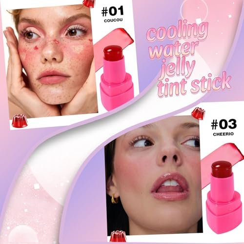 KALYFADIO 2-Pack Jelly Blush Stick for Cheeks & Lips – Cooling Water Jelly Tint, Moisturizing, Buildable, Long-Lasting Lip Stain + Blush (01+03) - görsel 8