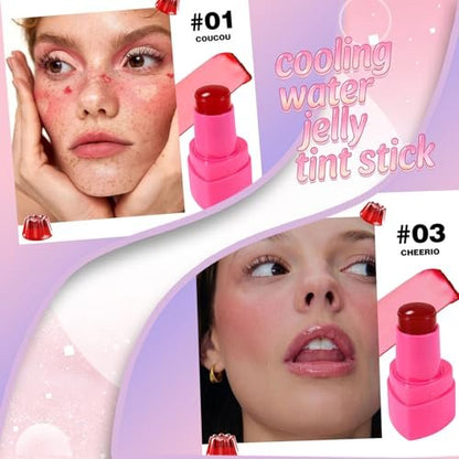 KALYFADIO 2-Pack Jelly Blush Stick for Cheeks & Lips – Cooling Water Jelly Tint, Moisturizing, Buildable, Long-Lasting Lip Stain + Blush (01+03)