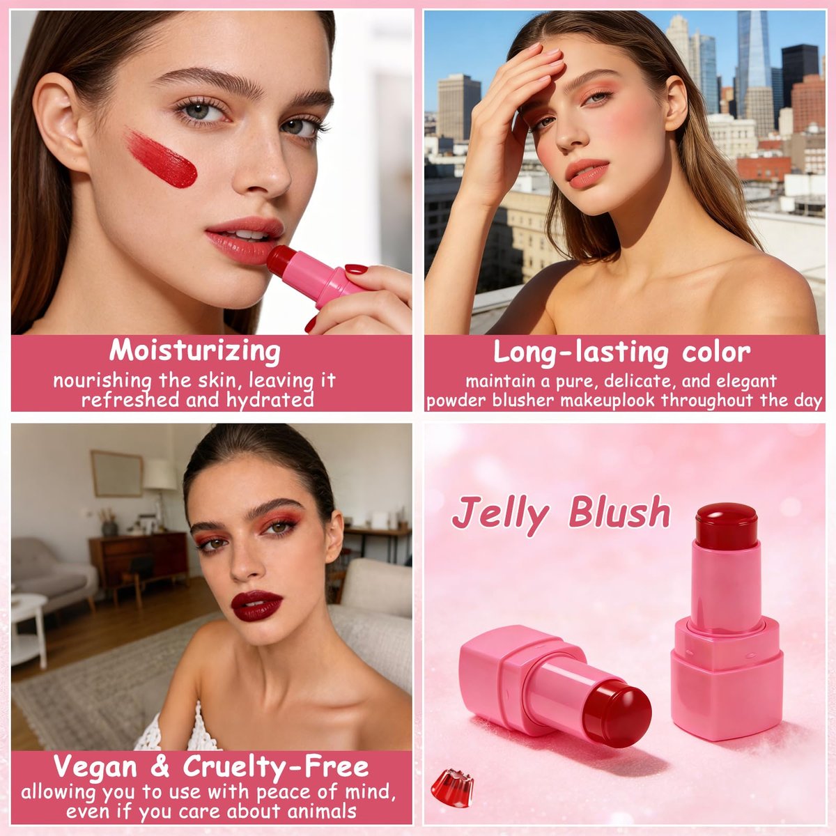KALYFADIO 2-Pack Jelly Blush Stick for Cheeks & Lips – Cooling Water Jelly Tint, Moisturizing, Buildable, Long-Lasting Lip Stain + Blush (01+03) - görsel 5