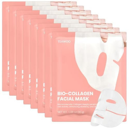 TEAWOO Bio-Collagen Facial Mask - 8 Pack Hydrogel Face Mask for Hydrating, Soothing & Glass Skin - Korean Skincare Overnight Mask
