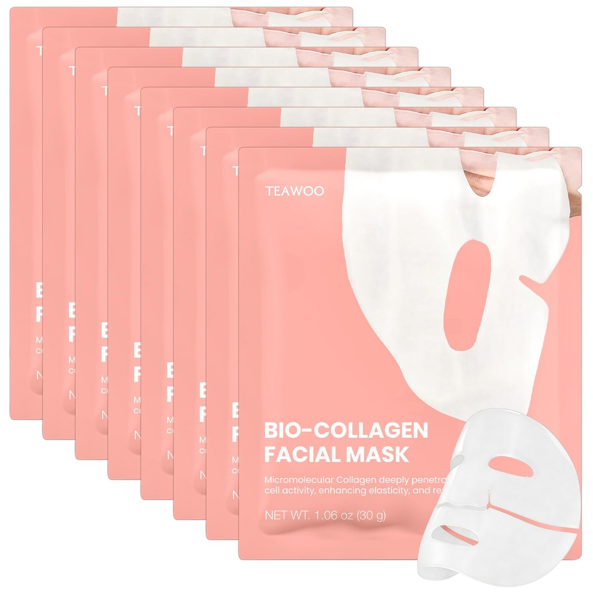 TEAWOO Bio-Collagen Facial Mask - 8 Pack Hydrogel Face Mask for Hydrating, Soothing & Glass Skin - Korean Skincare Overnight Mask - görsel 1