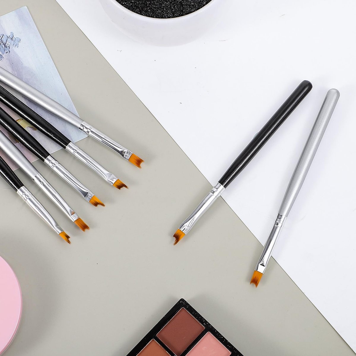 TIESOME 8-Piece French Tip Nail Brush Set: Oblique Head Manicure Brushes with Wood Handles for Classic White Tips - görsel 13