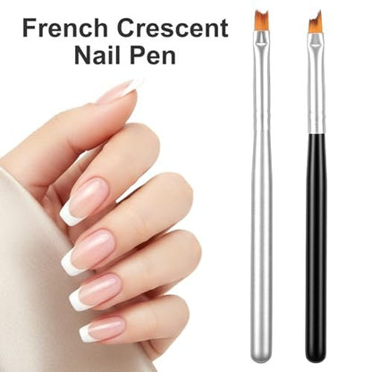 TIESOME 8-Piece French Tip Nail Brush Set: Oblique Head Manicure Brushes with Wood Handles for Classic White Tips