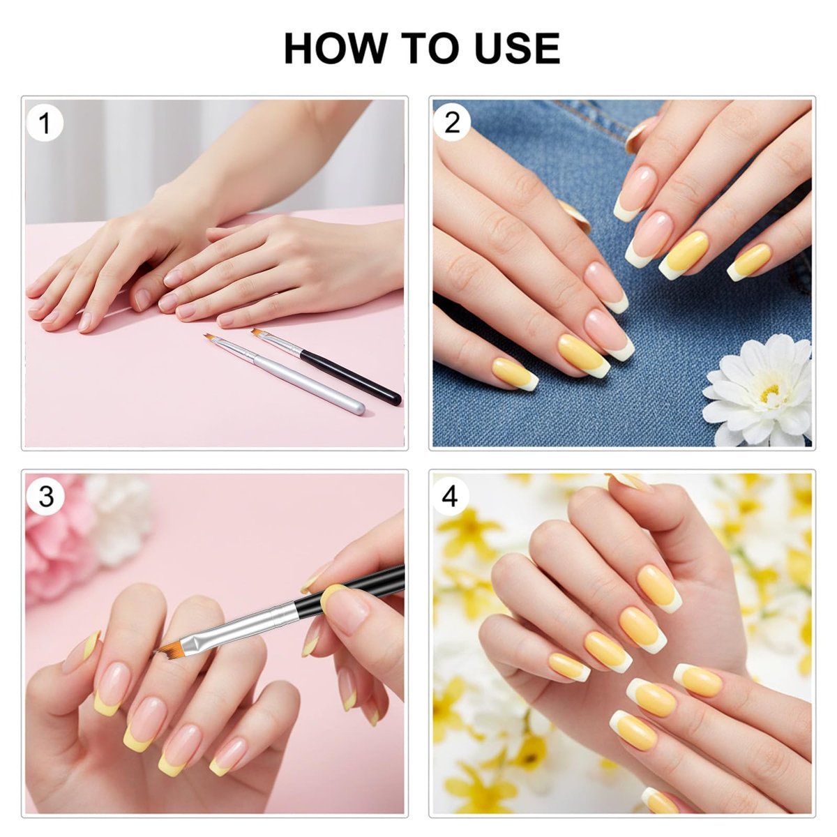 TIESOME 8-Piece French Tip Nail Brush Set: Oblique Head Manicure Brushes with Wood Handles for Classic White Tips - görsel 9
