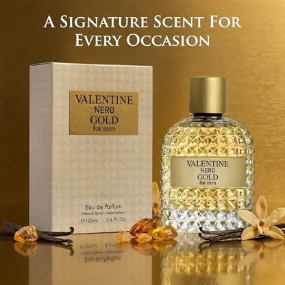 URBAN COLLECTION Valentine Nero Gold Cologne for Men - Warm Spicy Woody Fragrance, 3.4 oz Avelisse