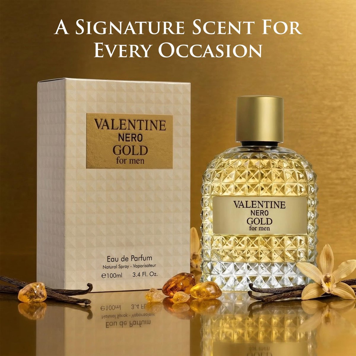 URBAN COLLECTION Valentine Nero Gold Cologne for Men - Warm Spicy Woody Fragrance, 3.4 oz Avelisse