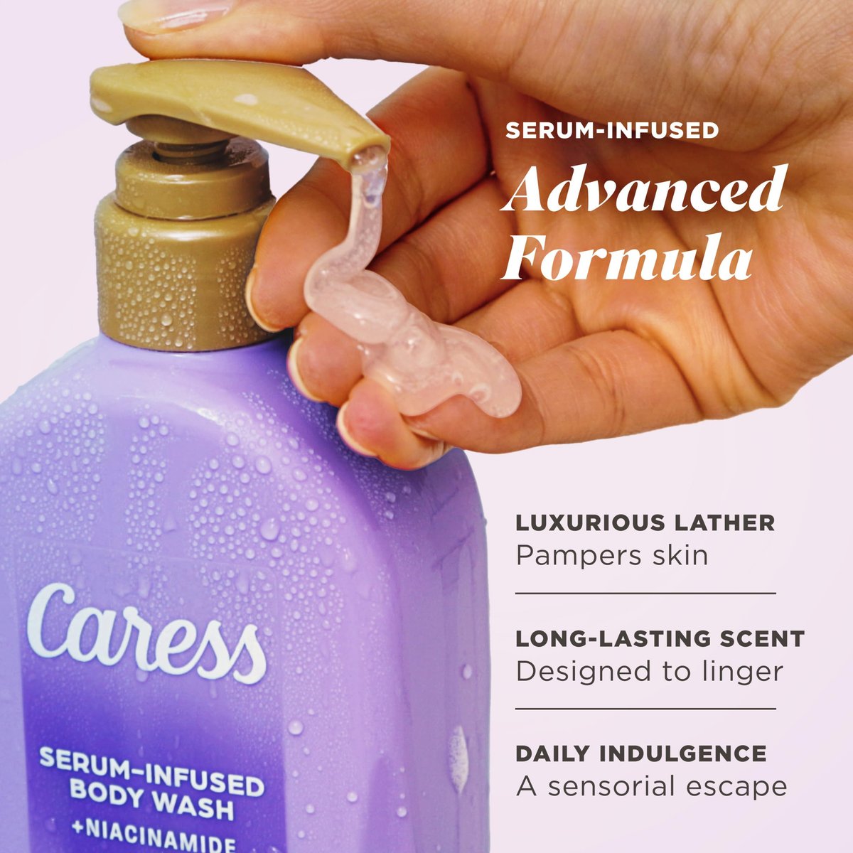 Caress Creamy Vanilla Blossom Moisturizing Body Wash with Pump – Serum-Infused with Niacinamide, 20 fl oz (Pack of 4) Avelisse