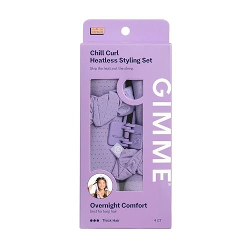 Gimme Beauty Chill Curl Heatless Styling Set - Gentle & Breathable Foam Hair Rods for Overnight Curls - Natural Waves with Frizz-Free Finish - Clip & Scrunchies Included - 4 Count, Purple Avelisse