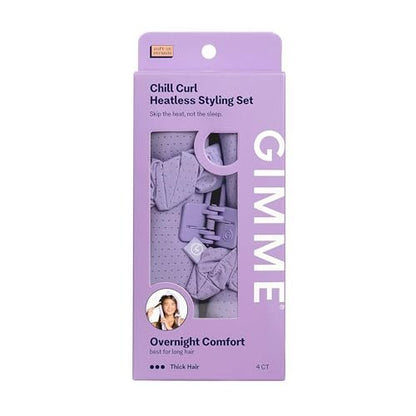 Gimme Beauty Chill Curl Heatless Styling Set - Gentle & Breathable Foam Hair Rods for Overnight Curls - Natural Waves with Frizz-Free Finish - Clip & Scrunchies Included - 4 Count, Purple Avelisse