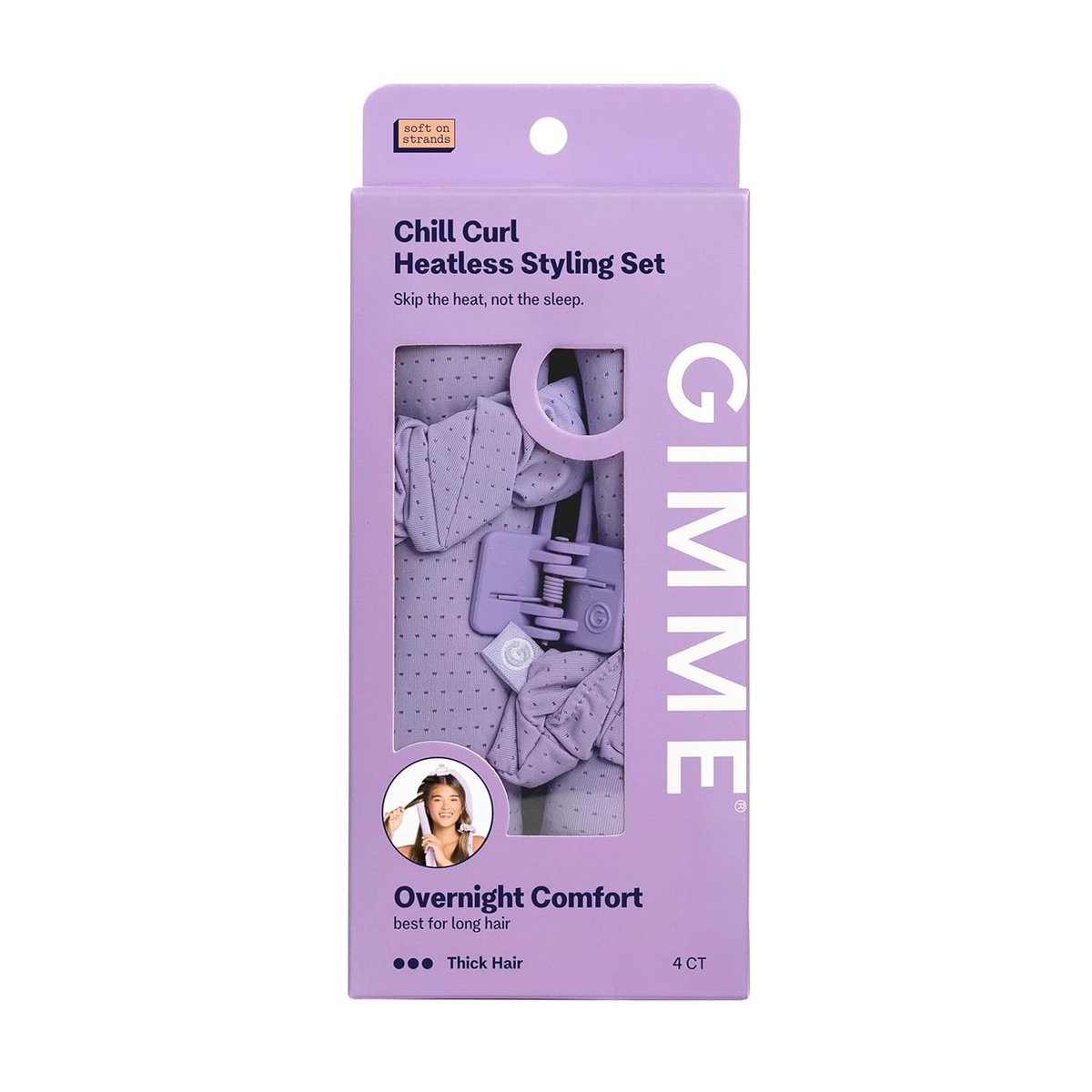 Gimme Beauty Chill Curl Heatless Styling Set - Gentle & Breathable Foam Hair Rods for Overnight Curls - Natural Waves with Frizz-Free Finish - Clip & Scrunchies Included - 4 Count, Purple Avelisse