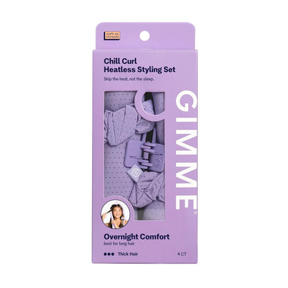 Gimme Beauty Chill Curl Heatless Styling Set - Gentle & Breathable Foam Hair Rods for Overnight Curls - Natural Waves with Frizz-Free Finish - Clip & Scrunchies Included - 4 Count, Purple Avelisse