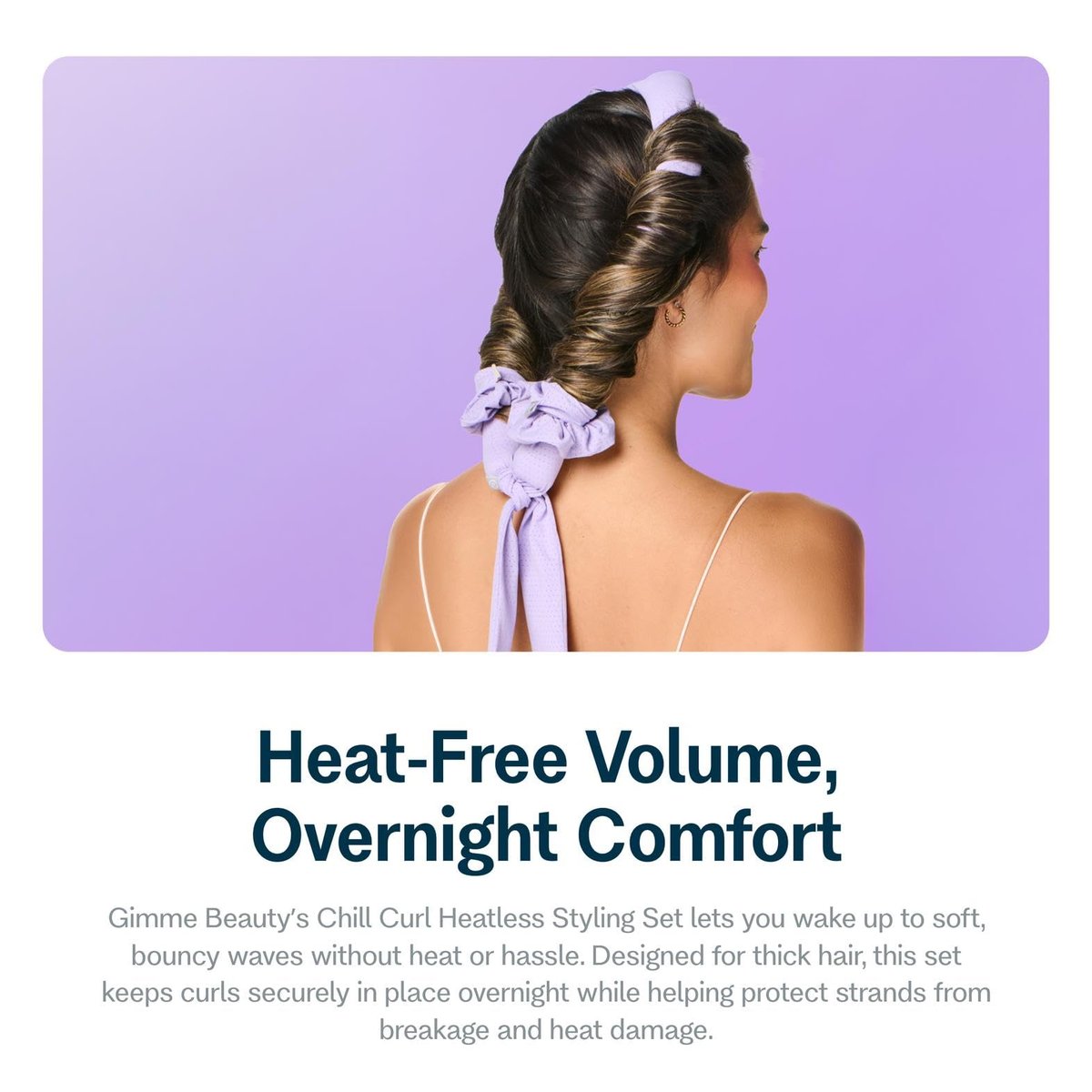 Gimme Beauty Chill Curl Heatless Styling Set - Gentle & Breathable Foam Hair Rods for Overnight Curls - Natural Waves with Frizz-Free Finish - Clip & Scrunchies Included - 4 Count, Purple Avelisse