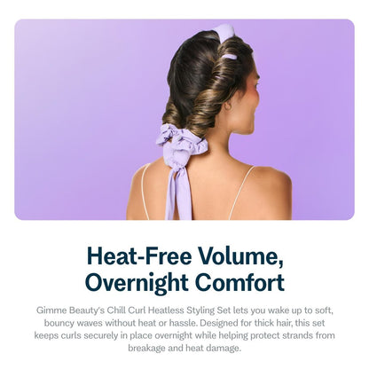 Gimme Beauty Chill Curl Heatless Styling Set - Gentle & Breathable Foam Hair Rods for Overnight Curls - Natural Waves with Frizz-Free Finish - Clip & Scrunchies Included - 4 Count, Purple Avelisse
