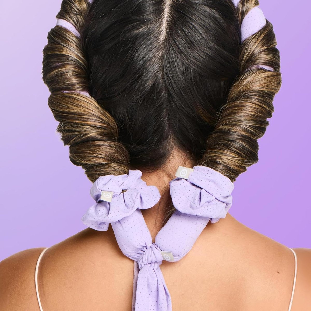 Gimme Beauty Chill Curl Heatless Styling Set - Gentle & Breathable Foam Hair Rods for Overnight Curls - Natural Waves with Frizz-Free Finish - Clip & Scrunchies Included - 4 Count, Purple Avelisse