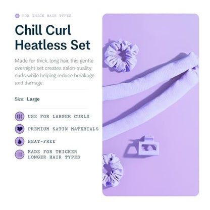 Gimme Beauty Chill Curl Heatless Styling Set - Gentle & Breathable Foam Hair Rods for Overnight Curls - Natural Waves with Frizz-Free Finish - Clip & Scrunchies Included - 4 Count, Purple Avelisse