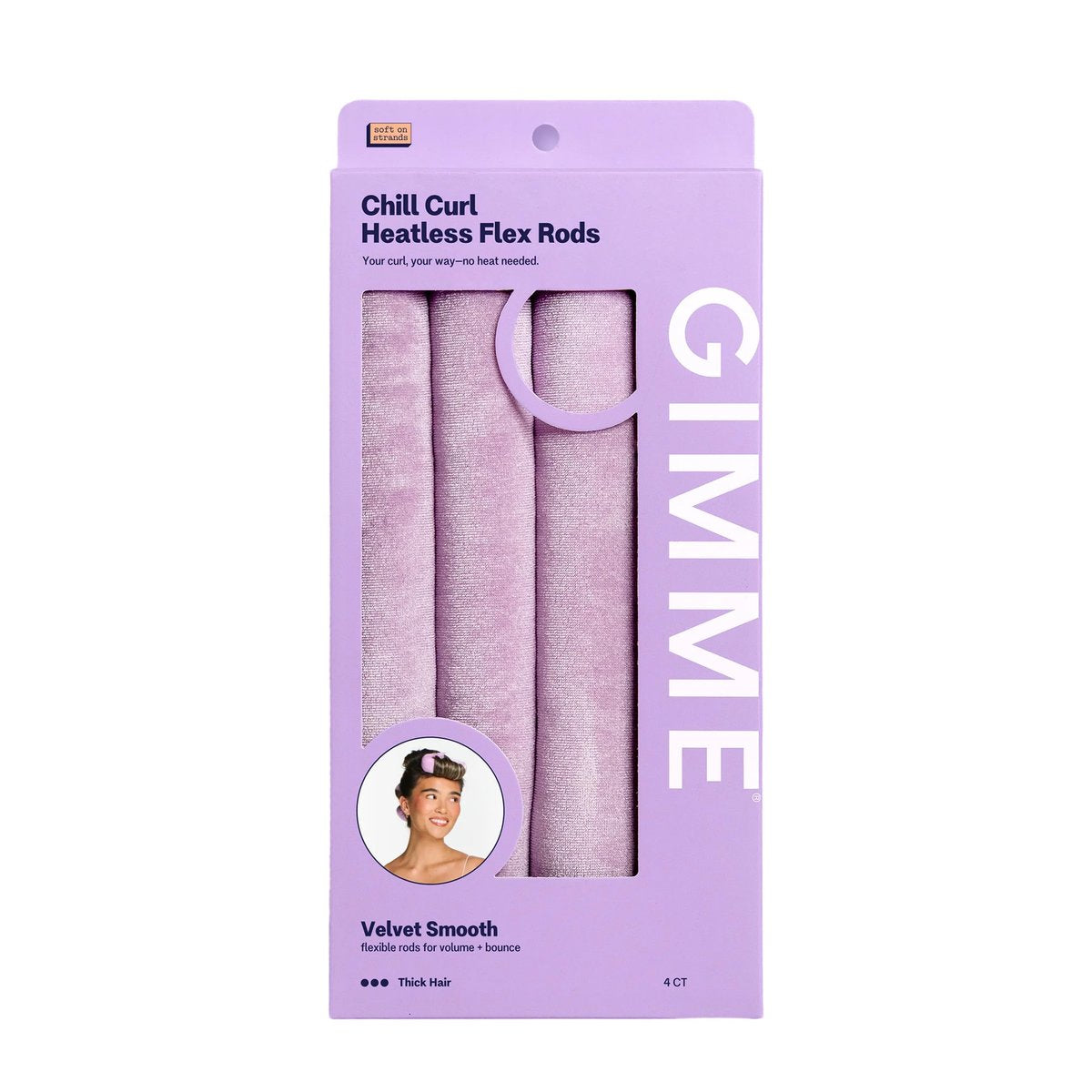 Gimme Beauty Chill Curl Heatless Flex Rods – Gentle Silk Hair Rods for Overnight Curls, Frizz-Free Waves, Secure Snap Closure, for Thick Hair, 4 Count, Purple Avelisse