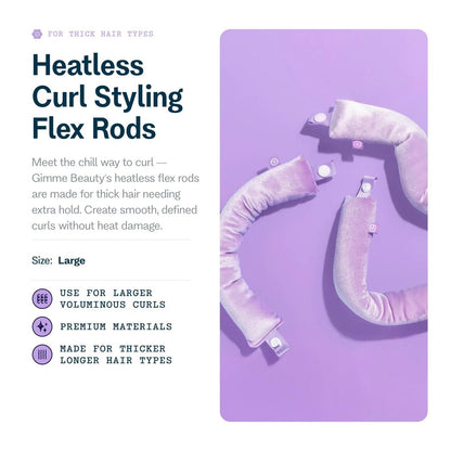 Gimme Beauty Chill Curl Heatless Flex Rods – Gentle Silk Hair Rods for Overnight Curls, Frizz-Free Waves, Secure Snap Closure, for Thick Hair, 4 Count, Purple Avelisse