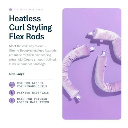 Gimme Beauty Chill Curl Heatless Flex Rods – Gentle Silk Hair Rods for Overnight Curls, Frizz-Free Waves, Secure Snap Closure, for Thick Hair, 4 Count, Purple Avelisse