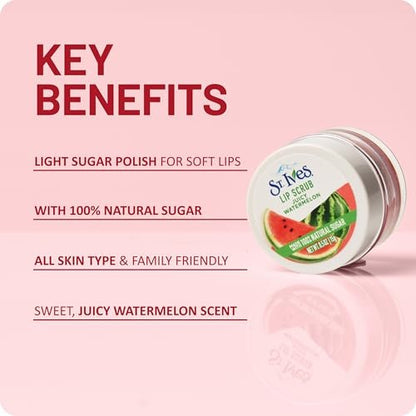 St. Ives Watermelon Lip Scrub – Natural Sugar Exfoliator for Smooth, Soft Lips (0.5 oz)