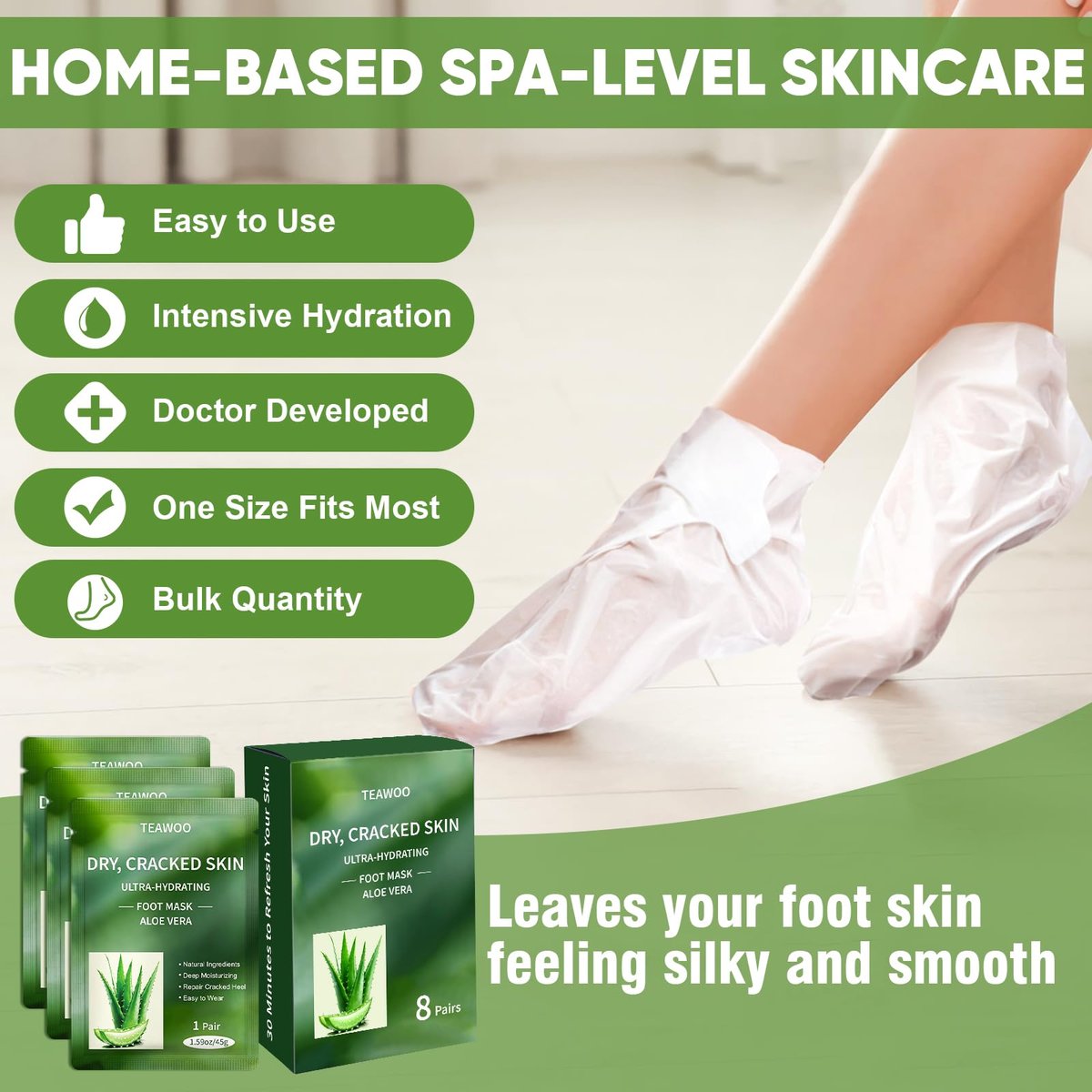 TEAWOO 8 Pairs Moisturizing Foot Masks with Aloe Vera Extract & Jojoba Oil – Intensely Hydrating Socks for Dry, Cracked Feet & Heel Treatment - görsel 9