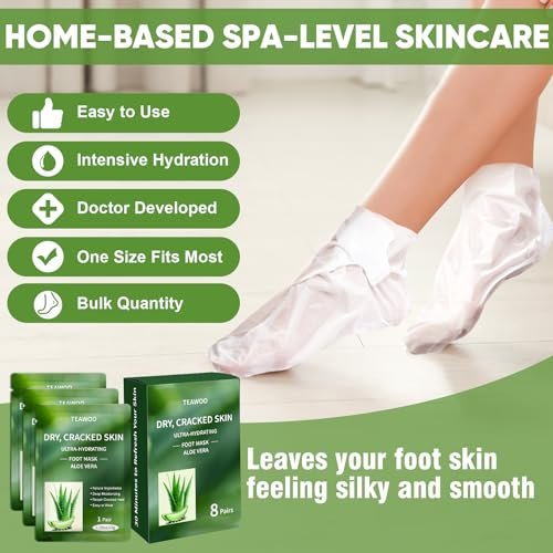 TEAWOO 8 Pairs Moisturizing Foot Masks with Aloe Vera Extract & Jojoba Oil – Intensely Hydrating Socks for Dry, Cracked Feet & Heel Treatment - görsel 10