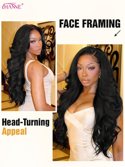 HANNE Yaki Curly V Part Wig - 26 Inch Fluffy Wavy Flip Curls Synthetic Half Wig for Black Women (Natural Black) Avelisse