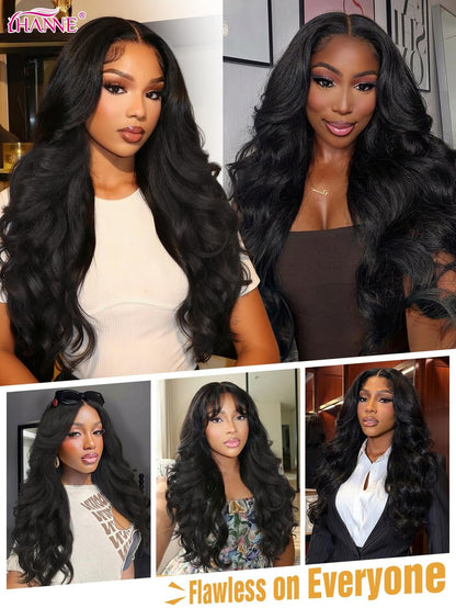 HANNE Yaki Curly V Part Wig - 26 Inch Fluffy Wavy Flip Curls Synthetic Half Wig for Black Women (Natural Black) Avelisse