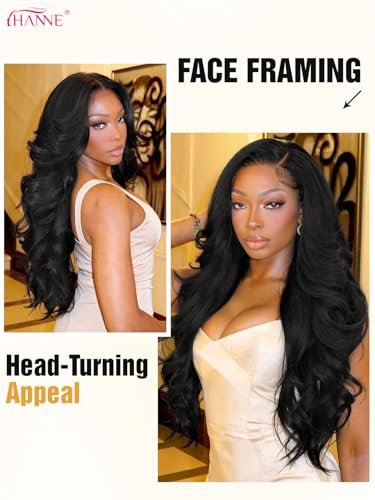 HANNE Yaki Curly V Part Wig - 26 Inch Fluffy Wavy Flip Curls Synthetic Half Wig for Black Women (Natural Black) Avelisse