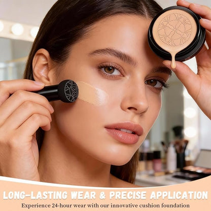 Hush Natural Glow Foundation for Mature Skin – 2026 Mushroom Head Air Cushion CC Cream, Full Coverage Long-Lasting BB Cream for Older Women, Natural Radiant Glow for Light/Medium Warm Tone Skin Avelisse