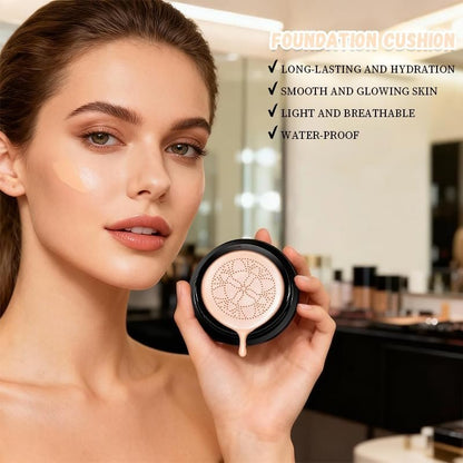 Hush Natural Glow Foundation for Mature Skin – 2026 Mushroom Head Air Cushion CC Cream, Full Coverage Long-Lasting BB Cream for Older Women, Natural Radiant Glow for Light/Medium Warm Tone Skin Avelisse