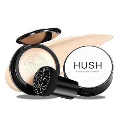 Hush Natural Glow Foundation for Mature Skin – 2026 Mushroom Head Air Cushion CC Cream, Full Coverage Long-Lasting BB Cream for Older Women, Natural Radiant Glow for Light/Medium Warm Tone Skin Avelisse