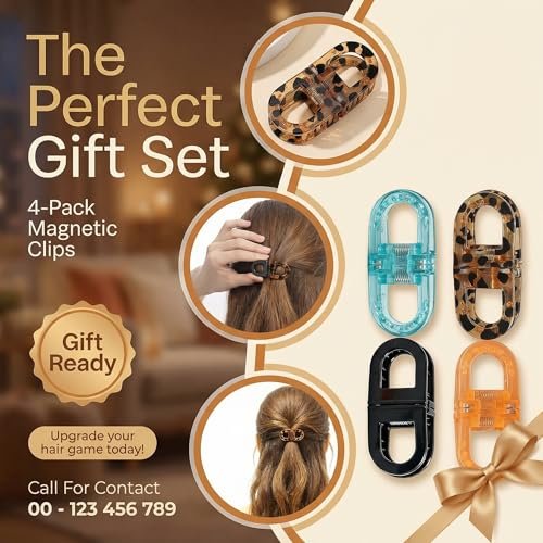 KYWYOYOU Magnetic Hair Clips - 4 Pack No-Slip Auto-Closure Styling Clips for Women and Girls, Compact Bow Design, Durable Satin Ribbon, Mixed Colors (Peach, Nude, Beige) Avelisse
