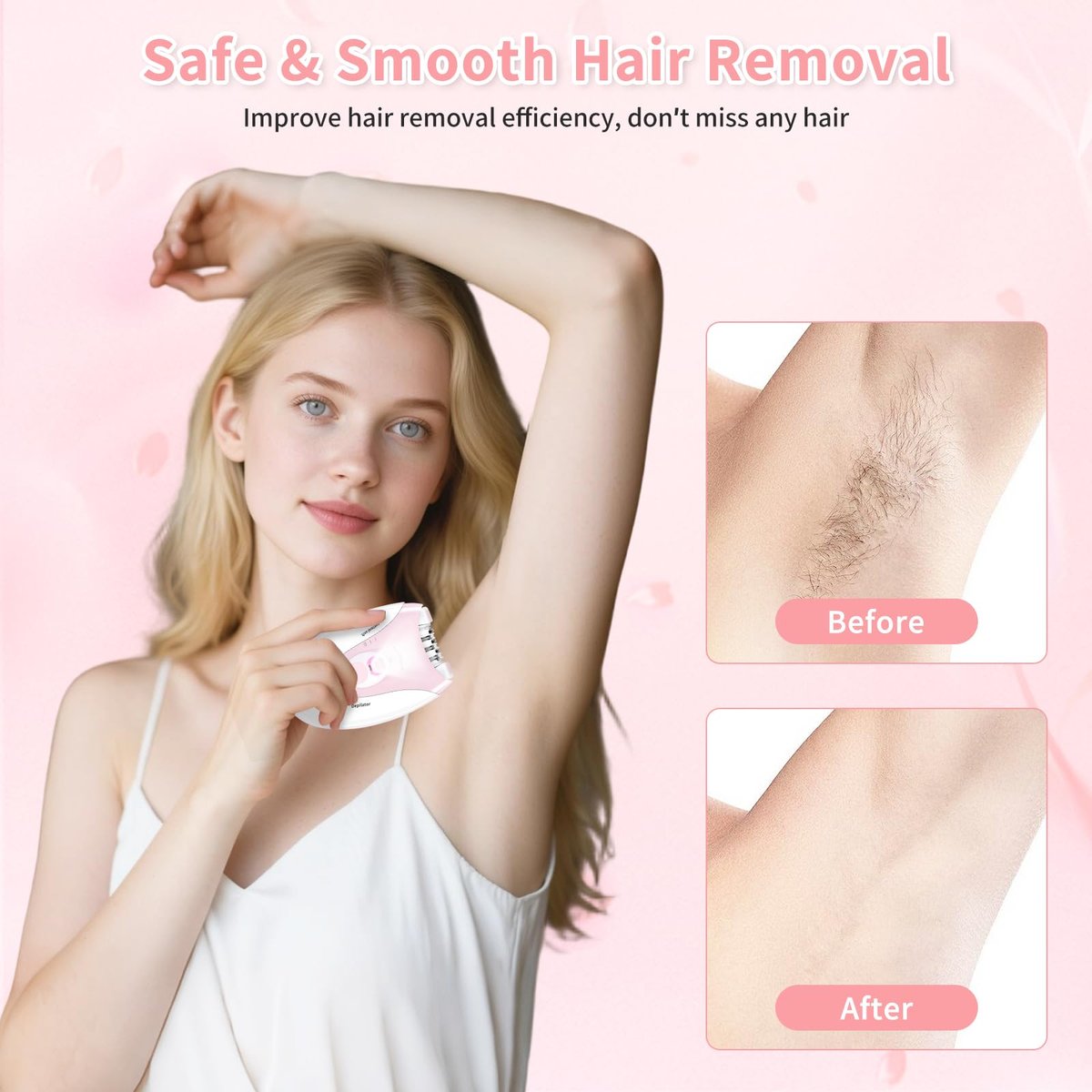 MIRAIWATIMO Epilator for Women - 2 Speeds Smooth Skin Face Epilators with LED, Cordless Electric Hair Remover for Armpit, Leg, Bikini Area, Arm, Facial Hair Removal (Pink) Avelisse