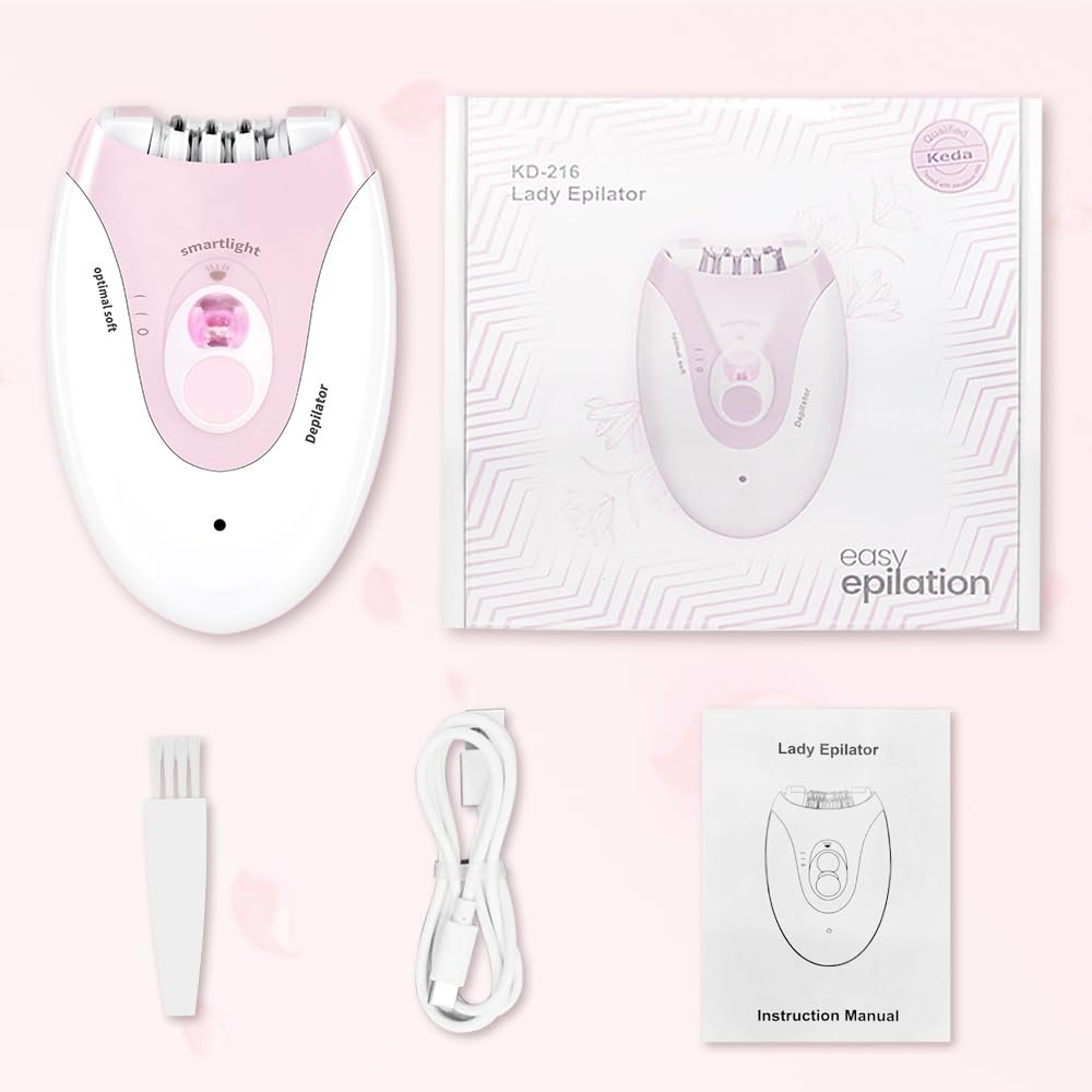 MIRAIWATIMO Epilator for Women - 2 Speeds Smooth Skin Face Epilators with LED, Cordless Electric Hair Remover for Armpit, Leg, Bikini Area, Arm, Facial Hair Removal (Pink) Avelisse