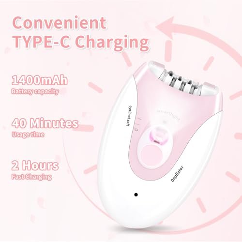 MIRAIWATIMO Epilator for Women - 2 Speeds Smooth Skin Face Epilators with LED, Cordless Electric Hair Remover for Armpit, Leg, Bikini Area, Arm, Facial Hair Removal (Pink) Avelisse
