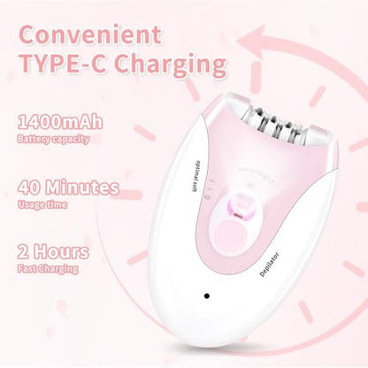 MIRAIWATIMO Epilator for Women - 2 Speeds Smooth Skin Face Epilators with LED, Cordless Electric Hair Remover for Armpit, Leg, Bikini Area, Arm, Facial Hair Removal (Pink) Avelisse