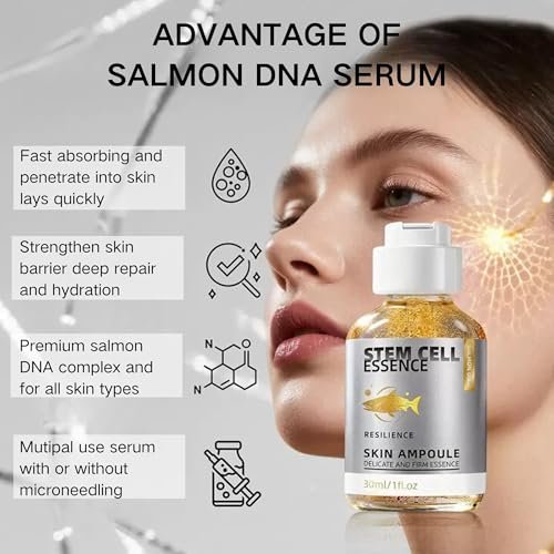Salmon DNA Serum with PDRN - Microneedling Ampoule for Wrinkles, Scars, and Skin Repair - Anti-Aging Hydration Booster, Firming Serum with Derma Roller and Pen for Radiant Face or Body - 1 oz Avelisse