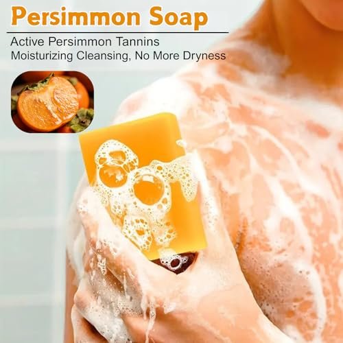 Natural Japanese Persimmon Soap 2-Pack with Exfoliating Loofah Pad & Foaming Nets – Deodorizing Body Soap for Senior & Body Odor, Mild for Most Skin Types Avelisse