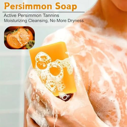 Natural Japanese Persimmon Soap 2-Pack with Exfoliating Loofah Pad & Foaming Nets – Deodorizing Body Soap for Senior & Body Odor, Mild for Most Skin Types Avelisse