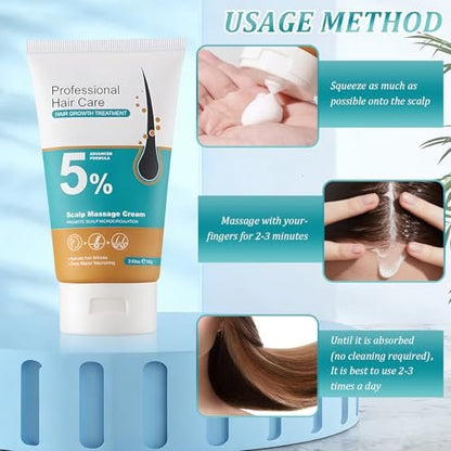2pcs 5% Hair Growth Scalp Massage Cream - Professional Hair Care with Rosemary & Biotin for Men & Women, Strengthens Roots & Fast Regrowth Avelisse