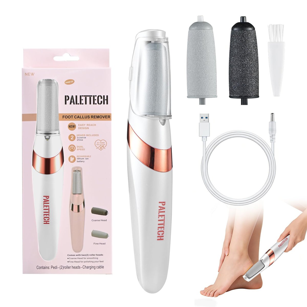 PALETTECH Electric Foot Callus Remover – Rechargeable Foot File Pedicure Kit for Hard, Dry, Cracked Skin – Professional At-Home Foot Care for Smooth Feet – Ideal Gift for Women and Men - görsel 1